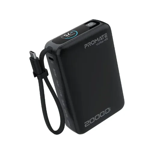 Promate Volta-45 Power Bank, 45W, 20,000mAh, 3 Ports, Digital Display (Black)