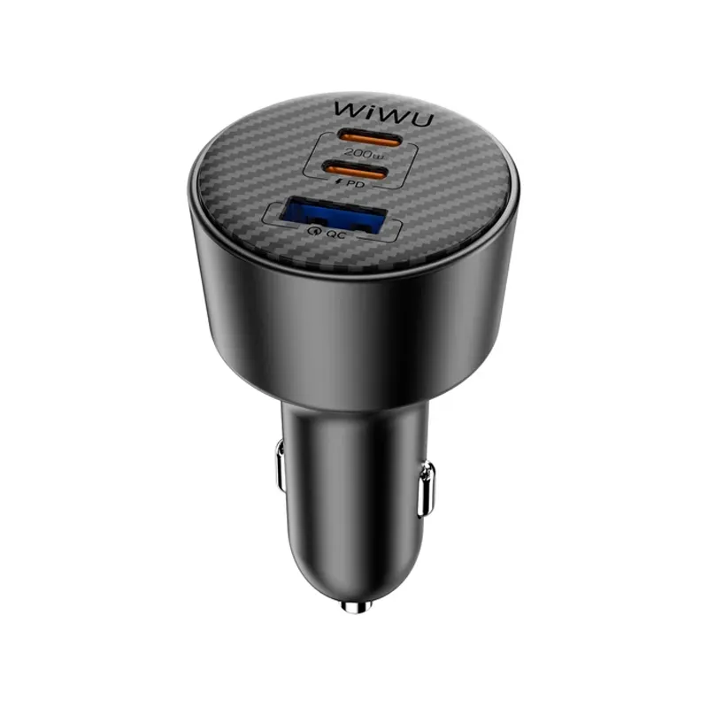 WiWU Wi-CC026 200W Triple‑Port Car Charger USB‑C PD PPS Metal Body Smart Safety Power Adapter