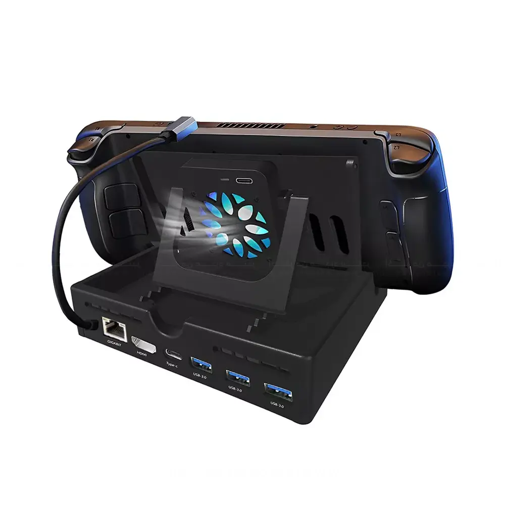 6-in-1 Host Dock with Fan and Light Expansion Dock for Steam Deck Game Console