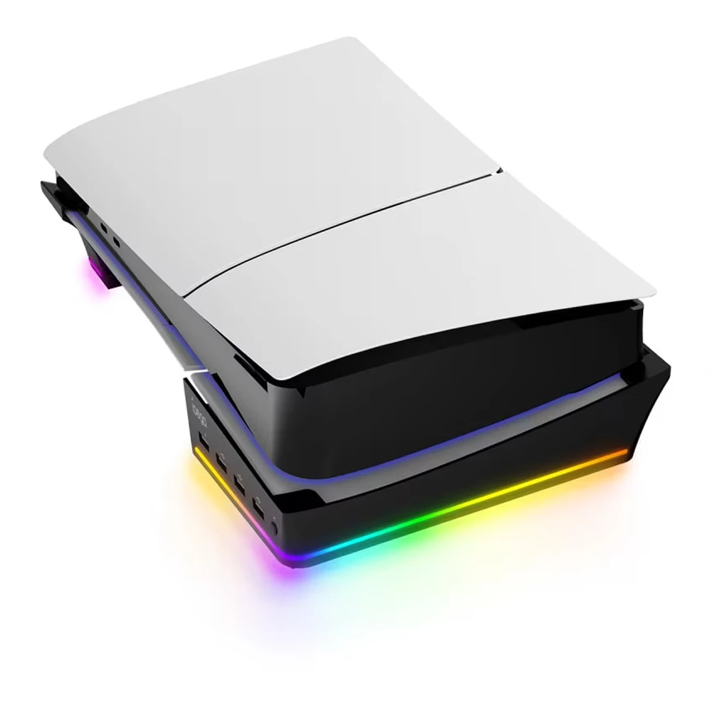 PS5 Slim USB hub and horizontal stand with cool RGB lights