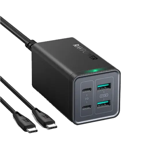 RAVPower 120W 4-Port Desktop Charger With 100W USB C to USB C Cable - Black
