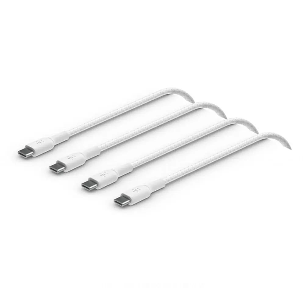 كيبل بلكين BoostCharge من نوع USB-C إلى USB-C بقدرة 60 واط، بطول 3.3 قدم (1 متر)، أبيض، عبوة من قطعتين.