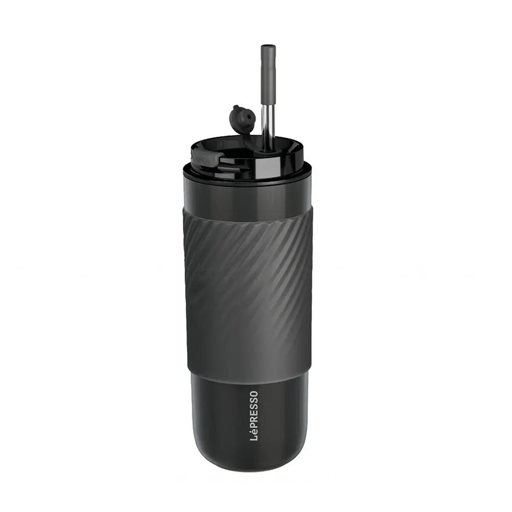 [LPCM520GY] Lepresso Coffee Mug with Sleeve and Straw 520ml - LPCM520 (Black)