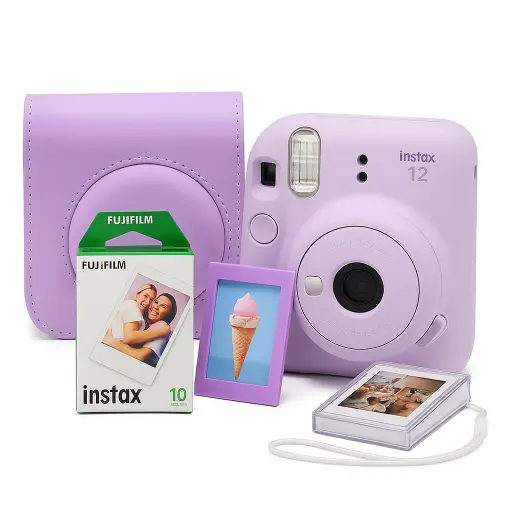 FujiFilm Instax Mini 12 Instant Camera (Lilac Purple) Bundle with Camera Case, 10-Shot Film Pack, Photo Album, and Photo Storage Case.