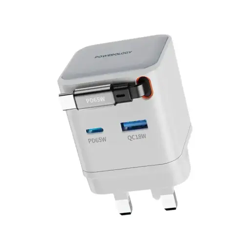 [PWCUQC032WH] Powerology Dual Output Retractable GaN Charger