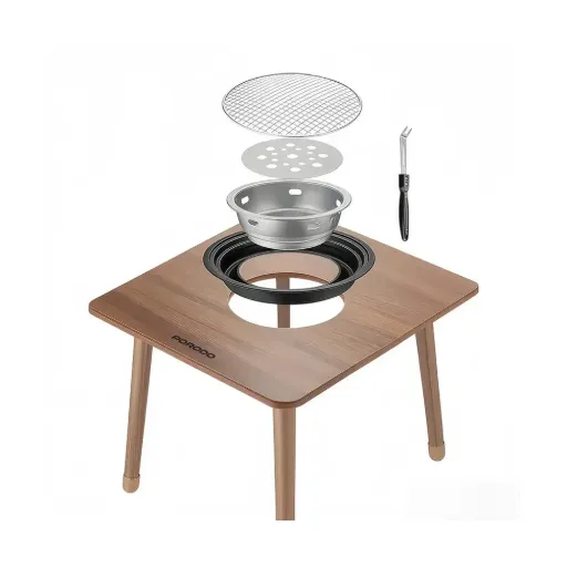 Porodo Lifestyle Multi-Purpose Outdoor Square Grill Table - Brown 