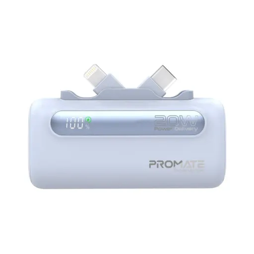 Promate Ultra Compact Fast Charging Power Bank Dual Foldable USB-C & Lightning Connectors-POWERUP-DUO