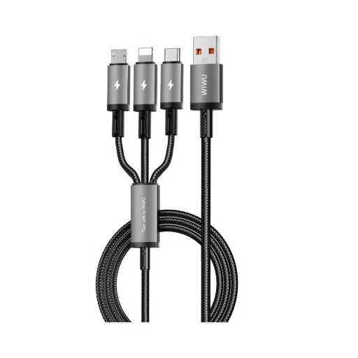 WiWU Titanlink 66W 3-In-1 Charging Cable 1.2m – USB-A To Type-C, Micro & Lightning