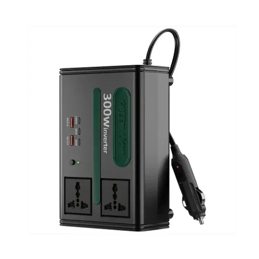 Green Lion GC-300 Car Inverter 7-In-1 Multi-Port with DC to AC & DC 12.8V - Black