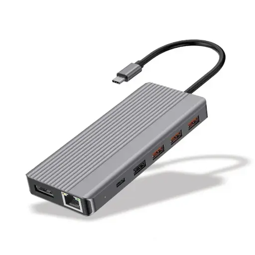 Powerology 13-in-1 Dual HDMI & DisplayPort USB-C HUB Ethernet - Gray