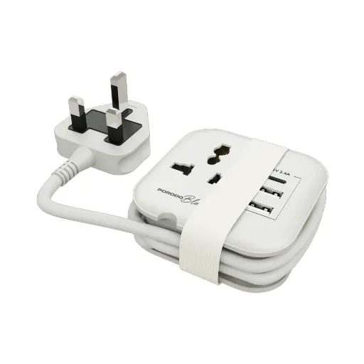 Porodo Blue Volga Multi-Port Universal AC Socket with USB-A & C - White
