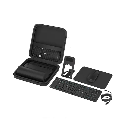 Porodo 6-In-1 Keyboard & Mouse Set Magnetic Cable, Phone Stand & Travel Case