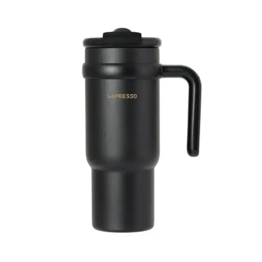 LePresso Coffee Mug with Stainless Straw 900ml - Black